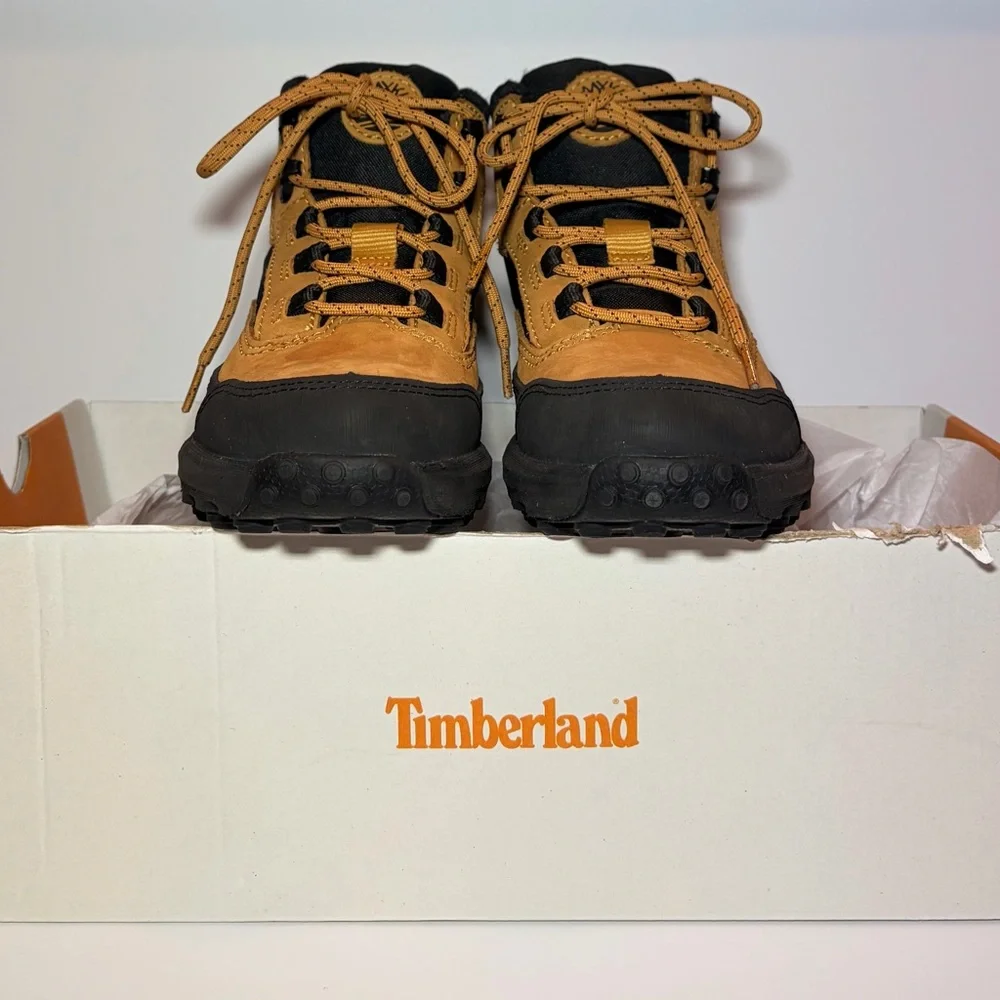 Timberland Converge Mid‎ Boots Tan Black Nubuck Youth Juniors Kids 2 Greenstride
